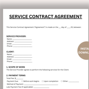 Service Agreement Template – Editable Contract for Clients & Businesses