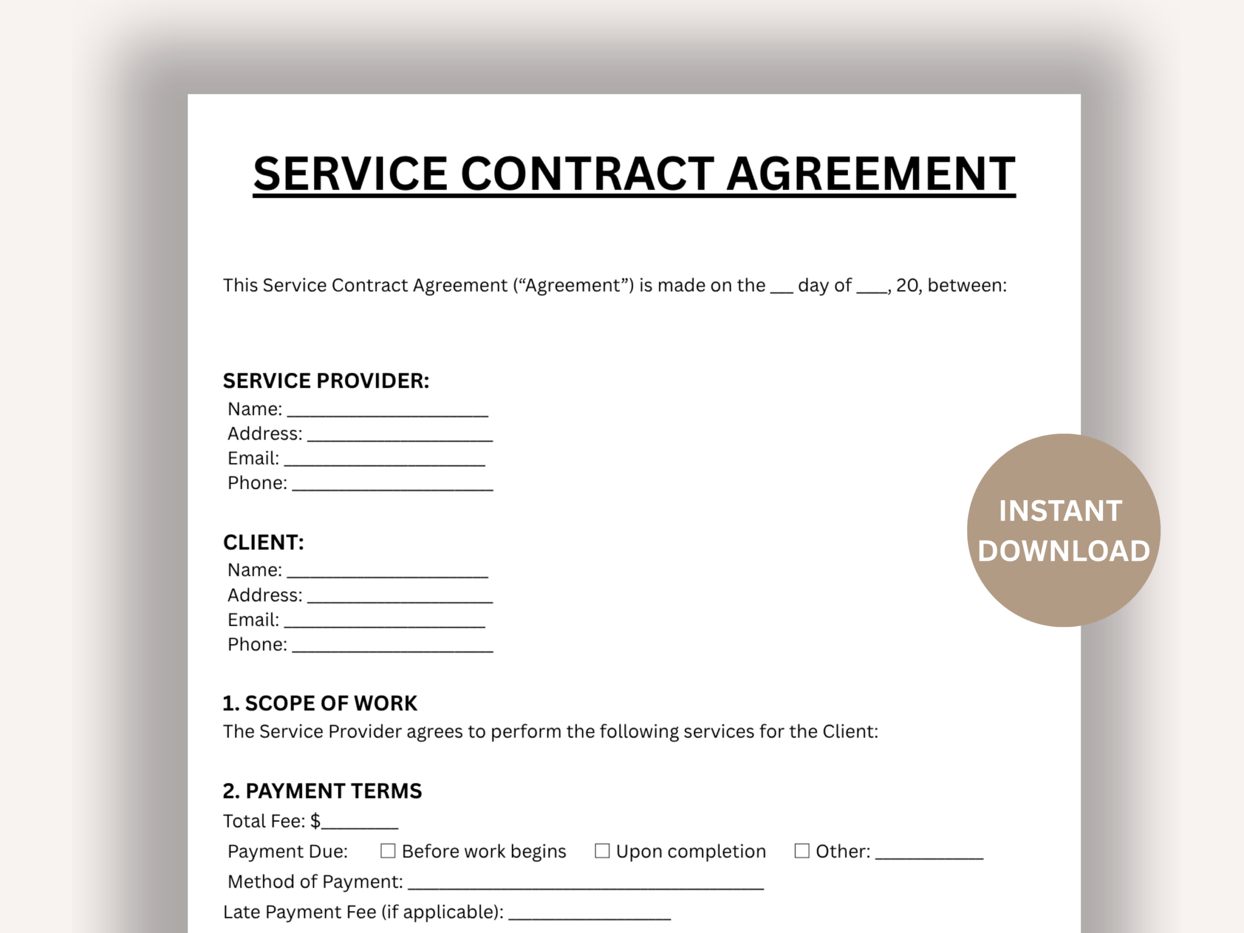 Service Agreement Template – Editable Contract for Clients & Businesses