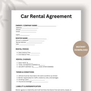 Professional Car Rental Agreement Template – Easy, Secure & Ready to Use 2026