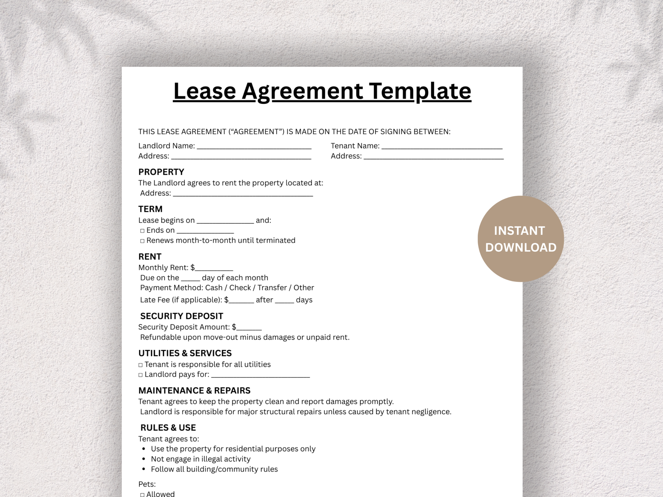 Residential Lease Agreement Template – Editable & Ready to Use