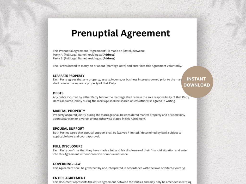 Prenuptial Agreement Template