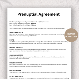 Prenuptial Agreement Template